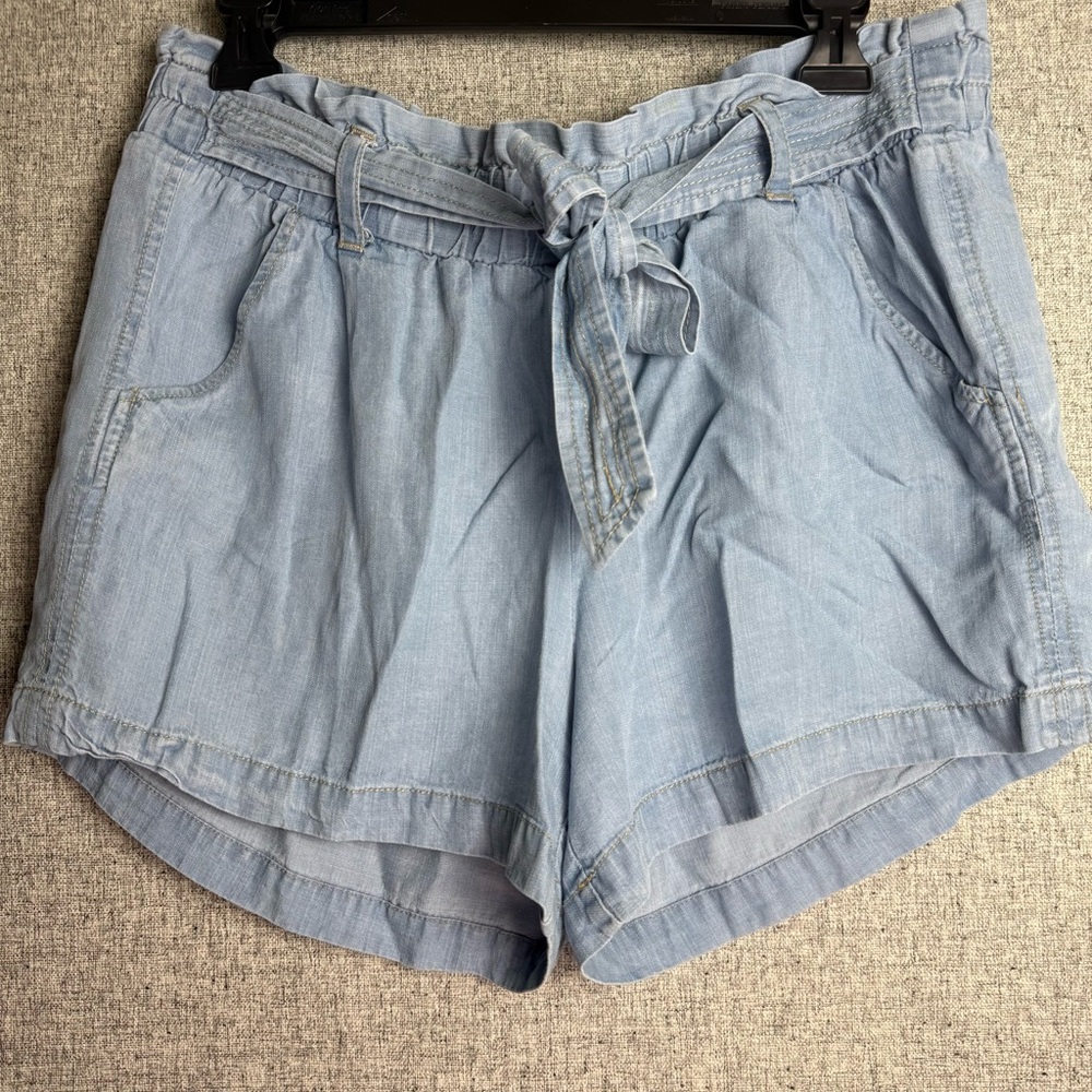 Jolt Denim Blue Women's Shorts Paper‎ Bag Tie Waist Size Med/Large Linen Blend